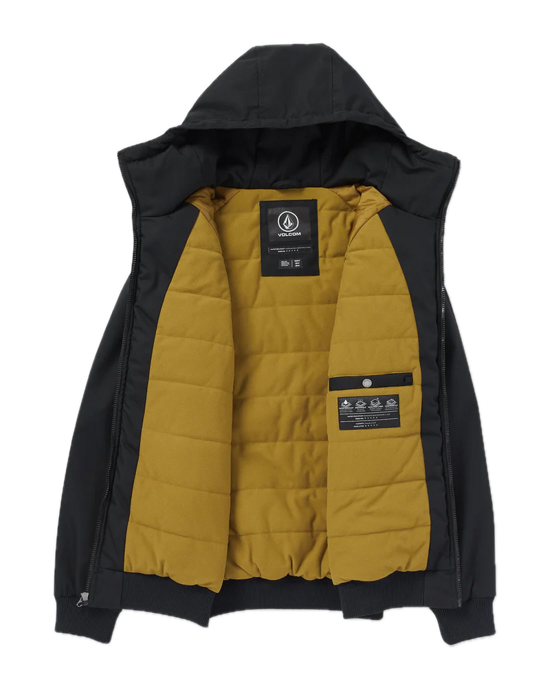 Volcom Hernan 10K Jacket Black Rinsed – waterdicht jack in zwart met voering, capuchon, ritssluiting en subtiele Volcom-branding