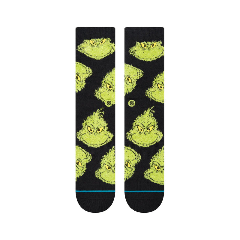 Stance Mean One Black – zwarte Grinch-sokken met feestelijke graphic, medium cushioning en versterkte hiel en teen
