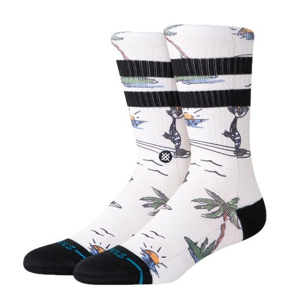 Stance Kool Katz Surf Crew Canvas – sokken met kleurrijke surf-graphic, medium cushioning en zachte katoenblend