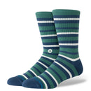 Stance Brett Crew Sock in Teal met graphic patroon en crew hoogte, verkrijgbaar bij Revert 95 Haarlem