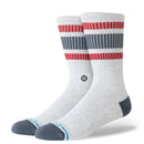 Stance Boyd Pop Stitch Crew Socks Heather Grey, crew sokken van combed cotton blend met collegiate streeppatroon en pop stitch details, verkrijgbaar bij Revert 95 Haarlem
