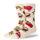 Stance Combo Meal Crew Socks Tan, crew sokken van combed cotton blend met speelse fastfood-geïnspireerde graphic, verkrijgbaar bij Revert 95 Haarlem