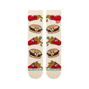 Stance Combo Meal Crew Socks Tan, crew sokken van combed cotton blend met speelse fastfood-geïnspireerde graphic, verkrijgbaar bij Revert 95 Haarlem