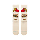 Stance Combo Meal Crew Socks Tan, crew sokken van combed cotton blend met speelse fastfood-geïnspireerde graphic, verkrijgbaar bij Revert 95 Haarlem
