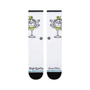 Stance High Quality Low Class Crew Socks White, crew sokken van combed cotton blend met humoristische martiniglas graphic, verkrijgbaar bij Revert 95 Haarlem
