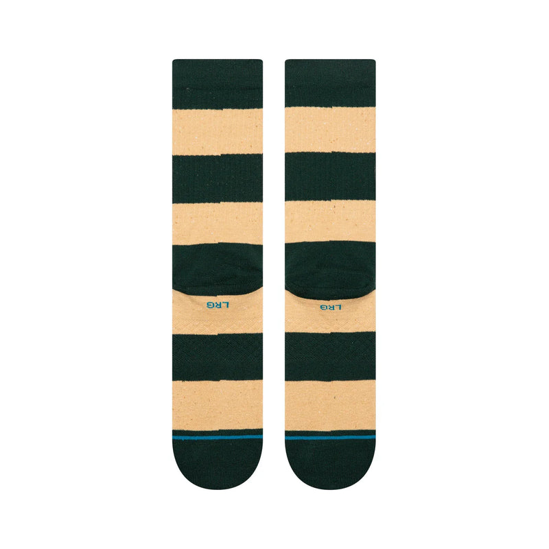 Stance Nep Stripe Crew Pine – groene gestreepte crew sokken met subtiele nep-textuur, medium cushioning en versterkte hiel en teen