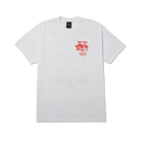 HUF After Midnight SS Tee White achterkant met rave flyer backprint in rood en groen, engeltjes met zonnebril en After Midnight artwork, verkrijgbaar bij Revert 95 Haarlem