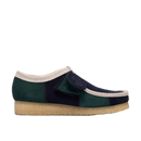 Clarks Originals Wallabee in Blue/Green Stripe met gestreept suède bovenwerk, handgenaaide apron seam en natuurlijke pebble crêpezool, verkrijgbaar bij Revert 95 Haarlem