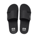 Reef Fanning Slide heren slipper in Black/Silver met verstelbare waterbestendige strap, compression molded EVA voetbed met airbag en ingebouwde flesopener, verkrijgbaar bij Revert 95 Haarlem