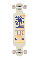 Globe Geminon 40 Rock Mediterranean, symmetrisch drop-through longboard met Resin-8 hard rock maple deck, Slant reverse kingpin trucks en Conical Cruiser wielen, 40 x 9,25 inch, verkrijgbaar bij Revert 95 Haarlem
