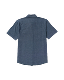 RVCA Rosa Chambray Shirt in Indigo, lichtgewicht 100% katoenen chambray overhemdje met Rosa botanische print regular fit en kort mouw button-up sluiting, verkrijgbaar bij Revert 95 Haarlem