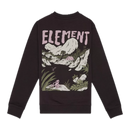 Element x Floor Van Het Nederend Lakeside Crew Sweater Off Black met full-color Lakeside backprint van meer, rotsen, tropische planten en roze kikker, verkrijgbaar bij Revert 95 Haarlem