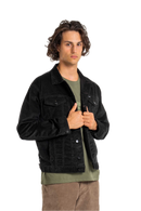 Reell Arizona Jacket in Deep Black, lichtgewicht ongevoerde denim transitiejas van cotton-elastane met straight regular fit en 2 borstzakken, verkrijgbaar bij Revert 95 Haarlem