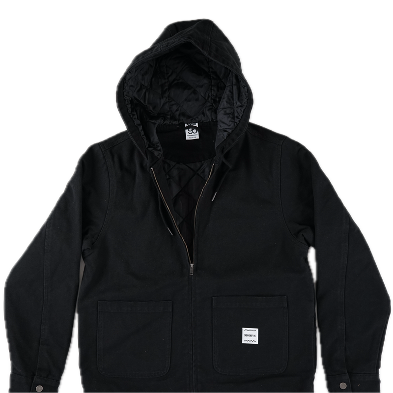 Revert 95 Classic Heavy Duty Work Hooded Jacket – canvas work jacket van cotton duck canvas met quilted recycled polyester lining en Revert 95 branding