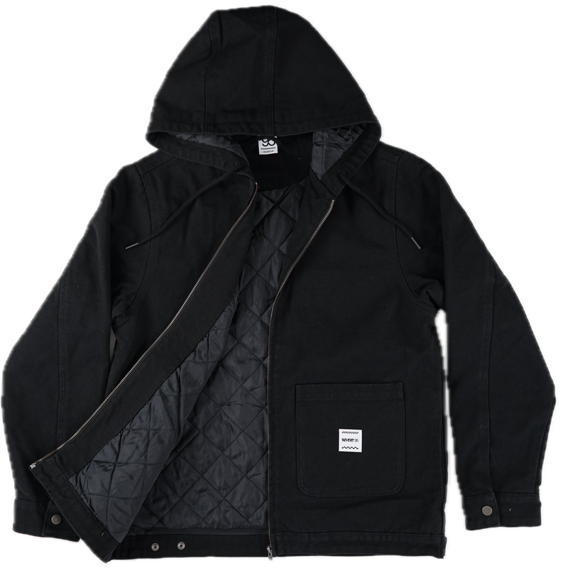 Revert 95 Classic Heavy Duty Work Hooded Jacket – canvas work jacket van cotton duck canvas met quilted recycled polyester lining en Revert 95 branding
