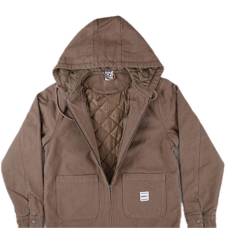 Revert 95 Classic Heavy Duty Work Hooded Jacket – canvas work jacket van cotton duck canvas met quilted recycled polyester lining en Revert 95 branding