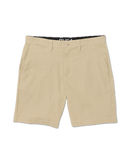 RVCA Back In Hybrid Short in Khaki, 48% cotton 42% polyester 10% elastane 4-way stretch heathered fabric hybrid walkshort met peached finish DWR coating 19 inch outseam zipper fly RVCA button closure side slash pockets en back pocket in warme aardse Khaki colorway, verkrijgbaar bij Revert 95 Haarlem