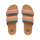 Reef Cushion Vista dames slipper in Sherbet Multi met PVC-vrije vegan leren bandjes en anatomisch high-energy rebound voetbed, verkrijgbaar bij Revert 95 Haarlem