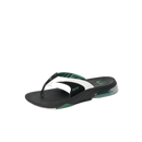 Reef Fanning + heren slipper in White/Black/Green met REEFlex EVA voetbed, 360 graden hiel airbag en ingebouwde flesopener in de herringbone rubberen zool, verkrijgbaar bij Revert 95 Haarlem