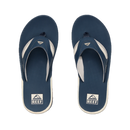 Reef Fanning heren slipper in Navy/Oat met synthetische nubuck upper, EVA voetbed met hiel airbag en ingebouwde flesopener in de rubberen zool, verkrijgbaar bij Revert 95 Haarlem