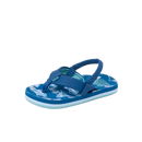 Reef Little Ahi kinderslipper in Royal Sharks met watervriendelijke bandjes, gecontoureerd EVA voetbed met haaienprint en rugband, verkrijgbaar bij Revert 95 Haarlem