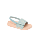Reef G Little Salty Slide meisjesschoen in Blue Haze met verstelbare gewatteerde riem en watervriendelijk voetbed, verkrijgbaar bij Revert 95 Haarlem