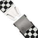 Arcade Belts Check riem in Black Glacial, geblokt dambordpatroon in zwart en glaciaal blauw, stretch webbing van 85% gerecycled REPREVE polyester met patented A2 buckle systeem, verkrijgbaar bij Revert 95 Haarlem