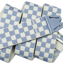 Arcade Belts Check riem in Sky Sage, geblokt dambordpatroon in hemelsblauw en saliegroen, stretch webbing van 85% gerecycled REPREVE polyester met patented A2 buckle systeem, verkrijgbaar bij Revert 95 Haarlem
