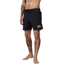 Santa Cruz Salba Voodoo Pit Swimshorts in Black, 100% nylon polymesh lined zwemshort met elasticated waistband 17 inch outseam side pockets back welt pocket en all over Aqua React print die zichtbaar wordt bij nat pro model Steve Salba Alba, verkrijgbaar bij Revert 95 Haarlem