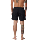 Santa Cruz Salba Voodoo Pit Swimshorts in Black, 100% nylon polymesh lined zwemshort met elasticated waistband 17 inch outseam side pockets back welt pocket en all over Aqua React print die zichtbaar wordt bij nat pro model Steve Salba Alba, verkrijgbaar bij Revert 95 Haarlem