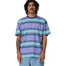 Santa Cruz Heights T-Shirt in Winkowski Vertigo, 100% cotton 180gsm jersey loose fit tee met custom all over psychedelische Winkowski Vertigo print in paars turquoise en blauw te combineren als matching set met de Heights Swimshorts, verkrijgbaar bij Revert 95 Haarlem