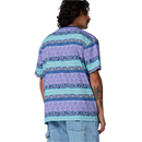 Santa Cruz Heights T-Shirt in Winkowski Vertigo, 100% cotton 180gsm jersey loose fit tee met custom all over psychedelische Winkowski Vertigo print in paars turquoise en blauw te combineren als matching set met de Heights Swimshorts, verkrijgbaar bij Revert 95 Haarlem