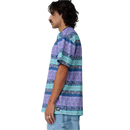 Santa Cruz Heights T-Shirt in Winkowski Vertigo, 100% cotton 180gsm jersey loose fit tee met custom all over psychedelische Winkowski Vertigo print in paars turquoise en blauw te combineren als matching set met de Heights Swimshorts, verkrijgbaar bij Revert 95 Haarlem