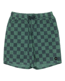 RVCA Antonia Figueiredo Checker Short in Beechnut, sponge materiaal met checker patroon elastische taille en intern koord lengte 18 inch, bijpassende short bij de Checker Sponge Shirt uit de RVCA x Antonia Figueiredo 2026 capsule, verkrijgbaar bij Revert 95 Haarlem