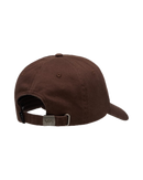 RVCA Sanctum Dad Cap Chocolate Brown, 5-panel cotton twill cap met gebogen klep en centrale embroidery, one size, verkrijgbaar bij Revert 95 Haarlem