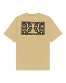 RVCA Face to Face Tee in Khaki, relaxed fit katoenen T-shirt met bold graphic van spiegelende gezichten op de rug en klein borstdetail, verkrijgbaar bij Revert 95 Haarlem