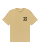 RVCA Face to Face Tee in Khaki, relaxed fit katoenen T-shirt met bold graphic van spiegelende gezichten op de rug en klein borstdetail, verkrijgbaar bij Revert 95 Haarlem
