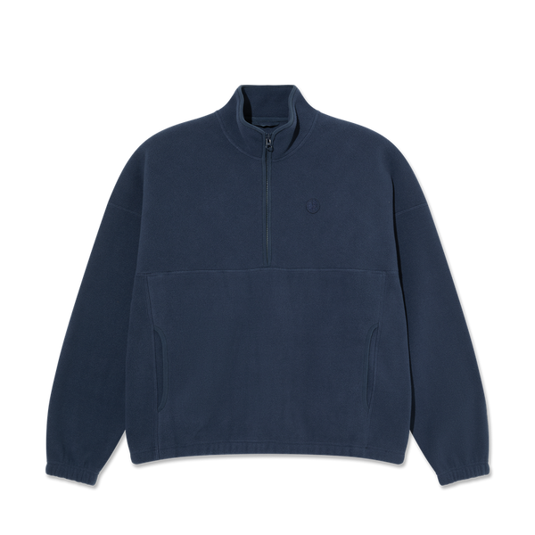 Polar Skate Co Fleece Pullover Navy – half-zip fleece met hoge kraag, twee zakken en geborduurd Polar-logo in navy kleur.