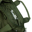 Rumble Helmet Backpack Green – groene polyester rugzak met helm-vak en verstelbare schouderbanden