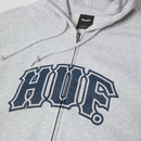 HUF Classic Arch Full-Zip Hoodie in de kleur Heather Grey/Navy, verkrijgbaar bij Revert 95 Haarlem