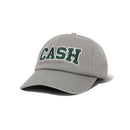 Cash Only Campus 6 Panel Cap Washed Grey, cotton twill pet met custom dye distress wash en direct embroidery op voor- en achterkant, one size, verkrijgbaar bij Revert 95 Haarlem