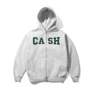 Cash Only Campus Applique Zip-Thru Hood Ash, heavyweight fleece hoodie van 70% cotton 30% polyester 13oz met felt applique op de borst en split panel hood, maten S-3XL, verkrijgbaar bij Revert 95 Haarlem