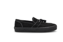 Last Resort AB VM005 Loafer Black Black White Stitch – zwarte suède skate-loafer met witte stiksels en vulcanized zool
