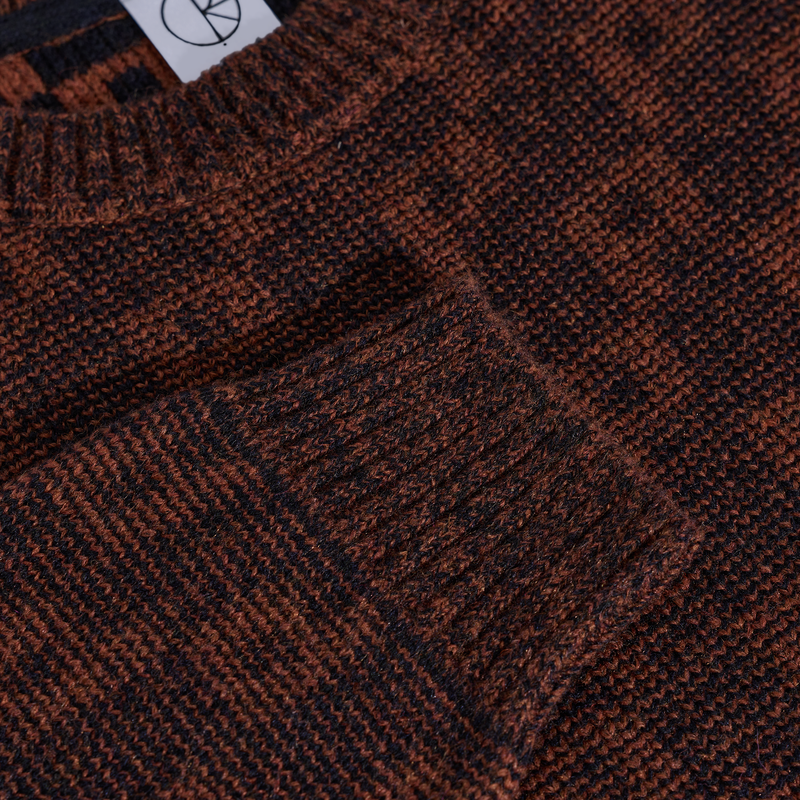 Polar Skate Co George Sweater P Pattern Navy Orange – gebreide trui van wolmix met all-over ‘P’ patroon in navy en oranje kleuren.