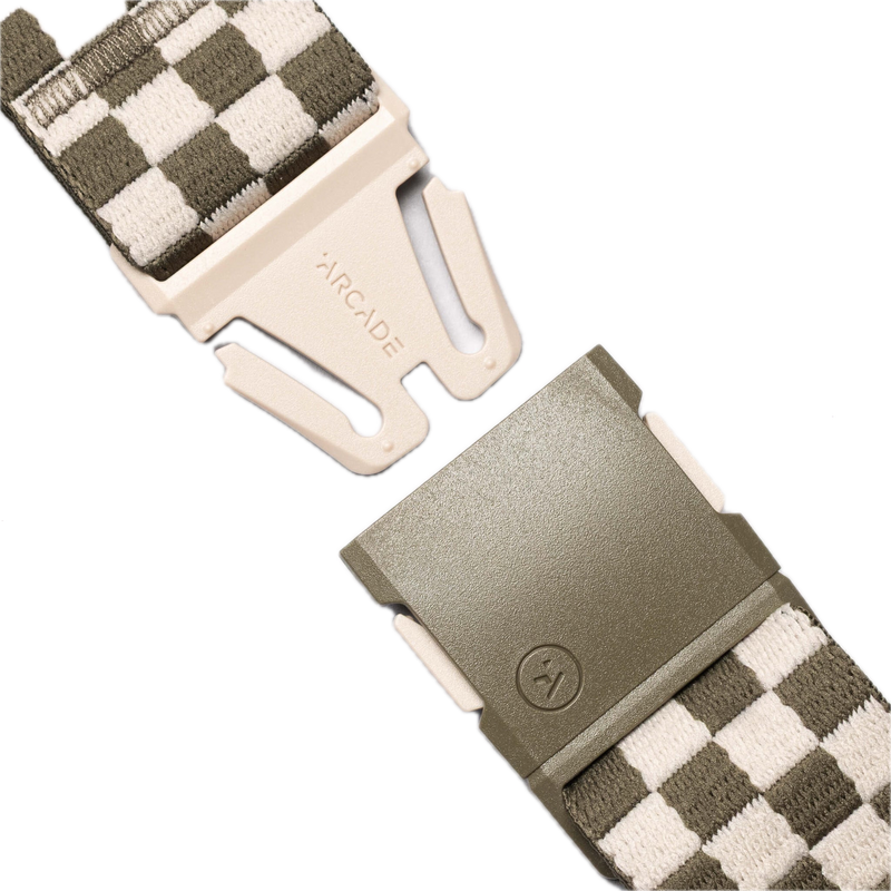 Arcade Belts Check Crocodile Khaki – elastische stretchriem in khaki met checkprint en kliksluiting