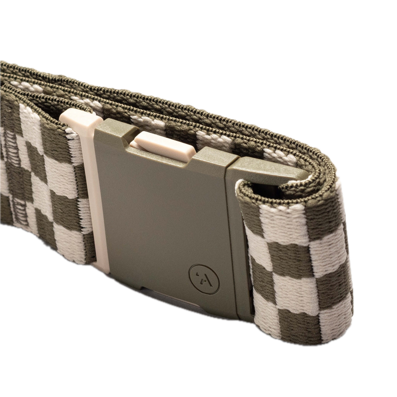 Arcade Belts Check Crocodile Khaki – elastische stretchriem in khaki met checkprint en kliksluiting
