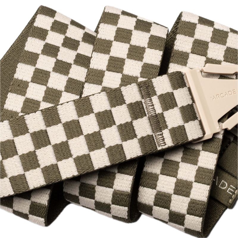 Arcade Belts Check Crocodile Khaki – elastische stretchriem in khaki met checkprint en kliksluiting