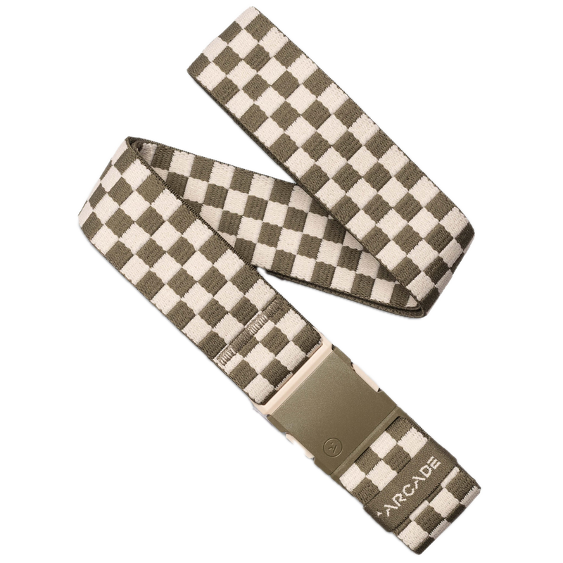 Arcade Belts Check Crocodile Khaki – elastische stretchriem in khaki met checkprint en kliksluiting