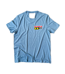 Rumble Goggle Eyes Cool Blue Slub T-Shirt – lichtblauw slubshirt van katoen en gerecycled polyester met Goggle Eyes-print op de borst