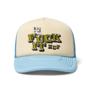 HUF Divine Trucker cap in Light Blue met printed Divine artwork op de front crown en verstelbare snapback sluiting, verkrijgbaar bij Revert 95 Haarlem